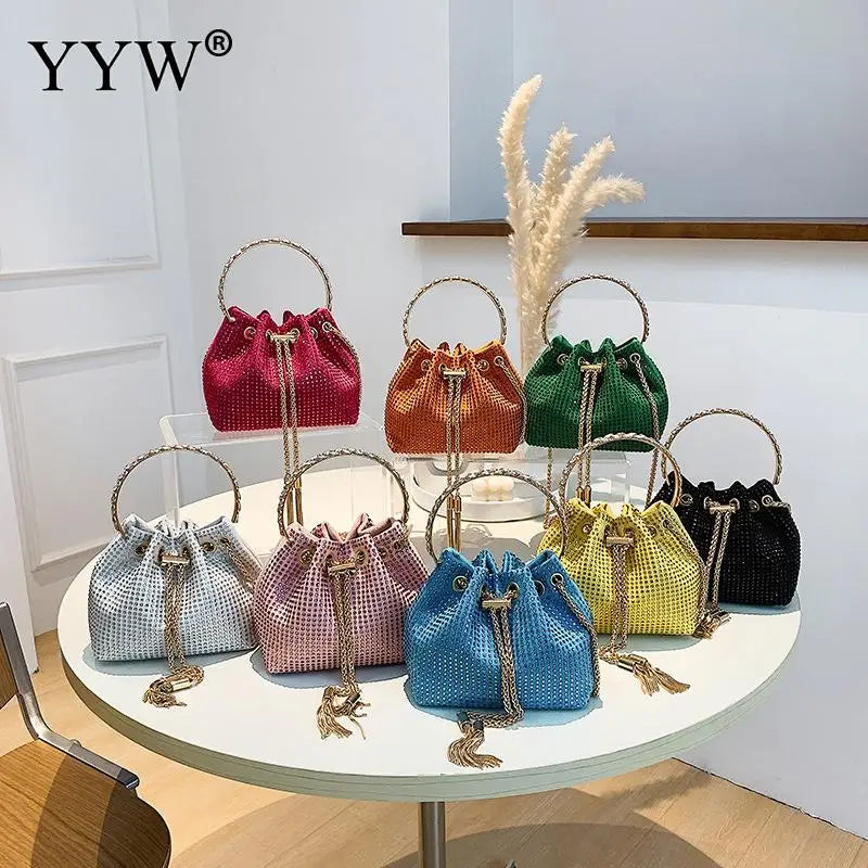 Diamonds Tassel Evening Clutch Bag Women Chain Metal Ring Handle