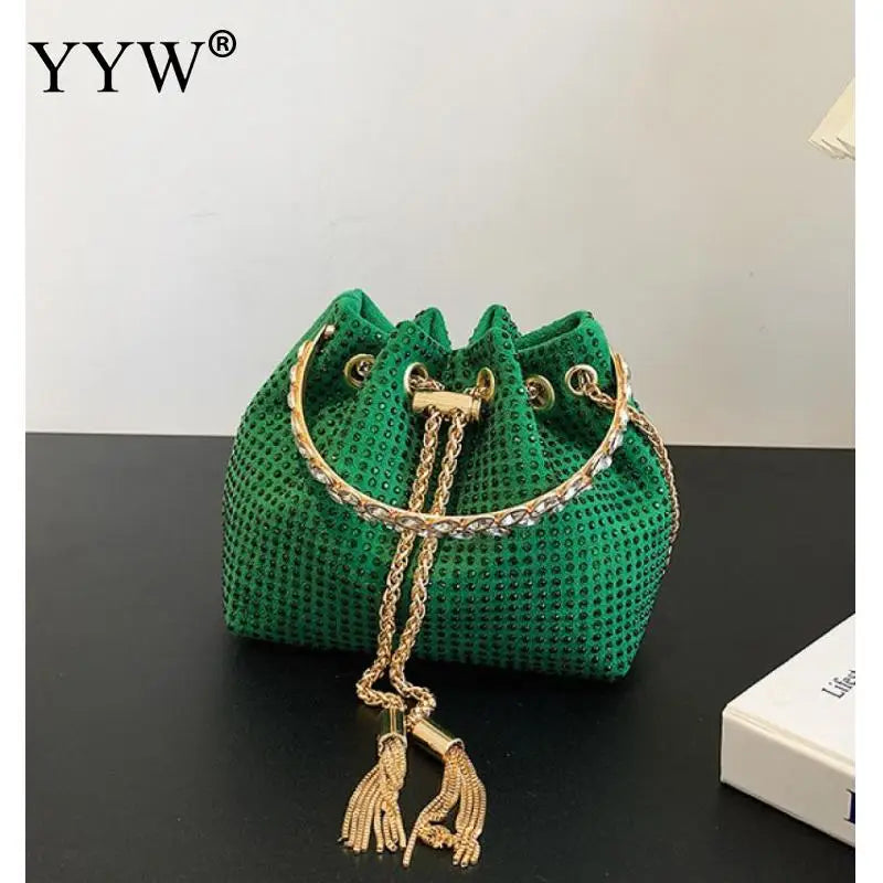 Diamonds Tassel Evening Clutch Bag Women Chain Metal Ring Handle