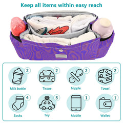Stroller Organizer Stripe Nappy Bag with Basket Hook