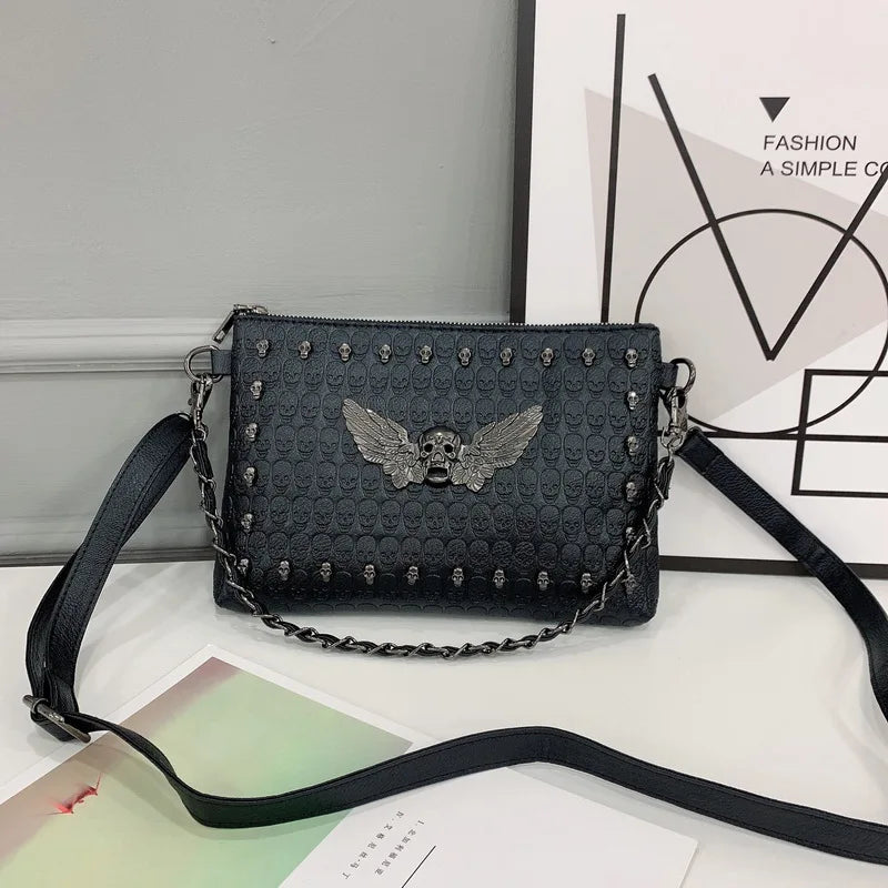 Skull Messenger Bag Chain Shoulder Bag PU Leather Handbags