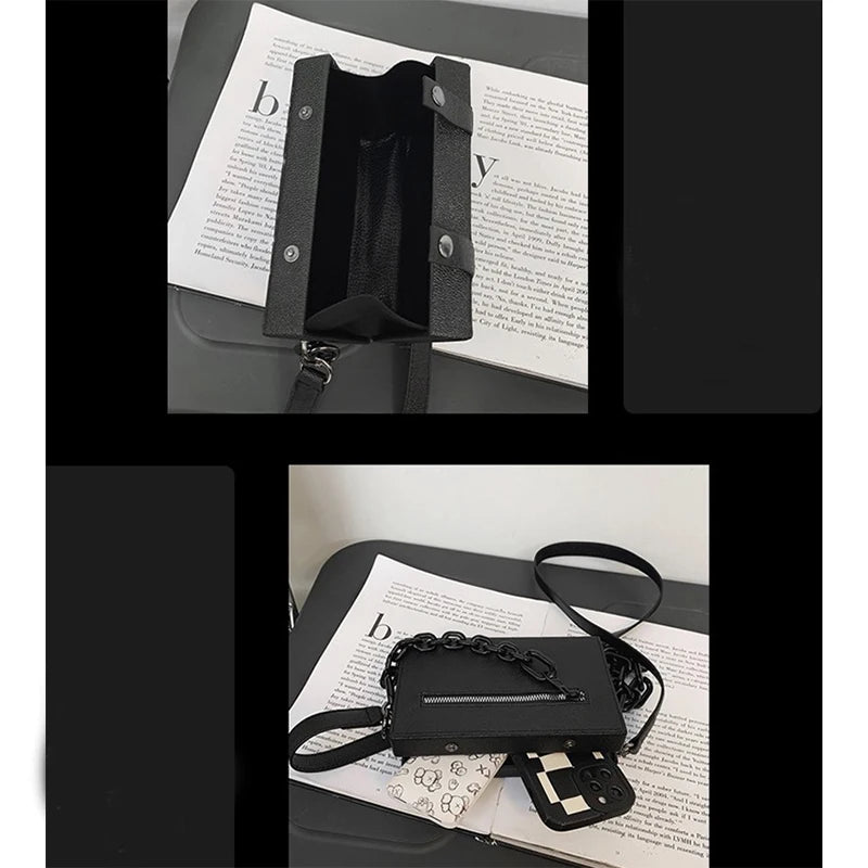 Hip-Hop Style Chain Crossbody Bag for Women Square Shoulder Handbag