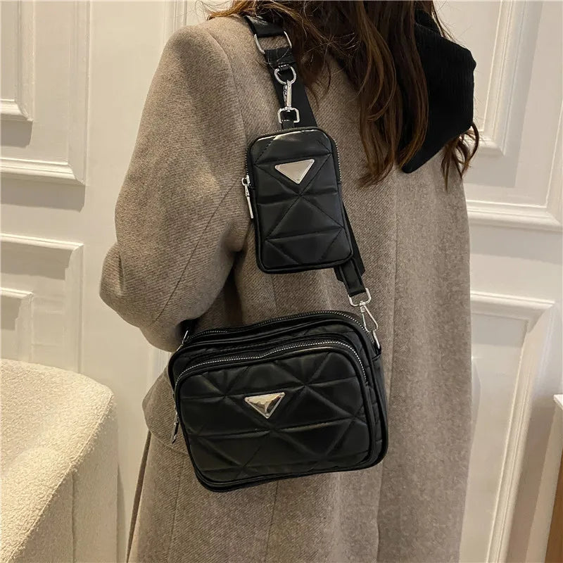 Diamond Lattice Crossbody Bag for Women with Wide Strap