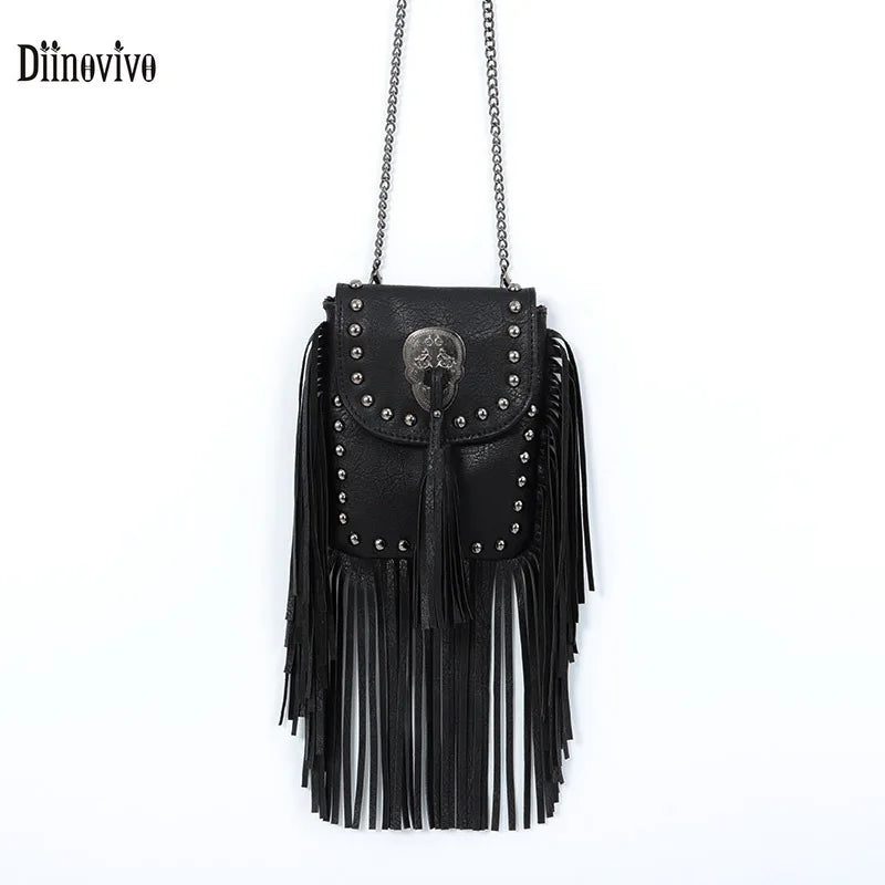 Women's Rivet Tassel Crossbody Bag Messenger Bag
