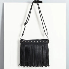 Soft PU Leather Shoulder Bag Women Rivet Tassel Messenger Bag