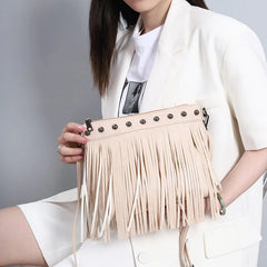 Soft PU Leather Shoulder Bag Women Rivet Tassel Messenger Bag