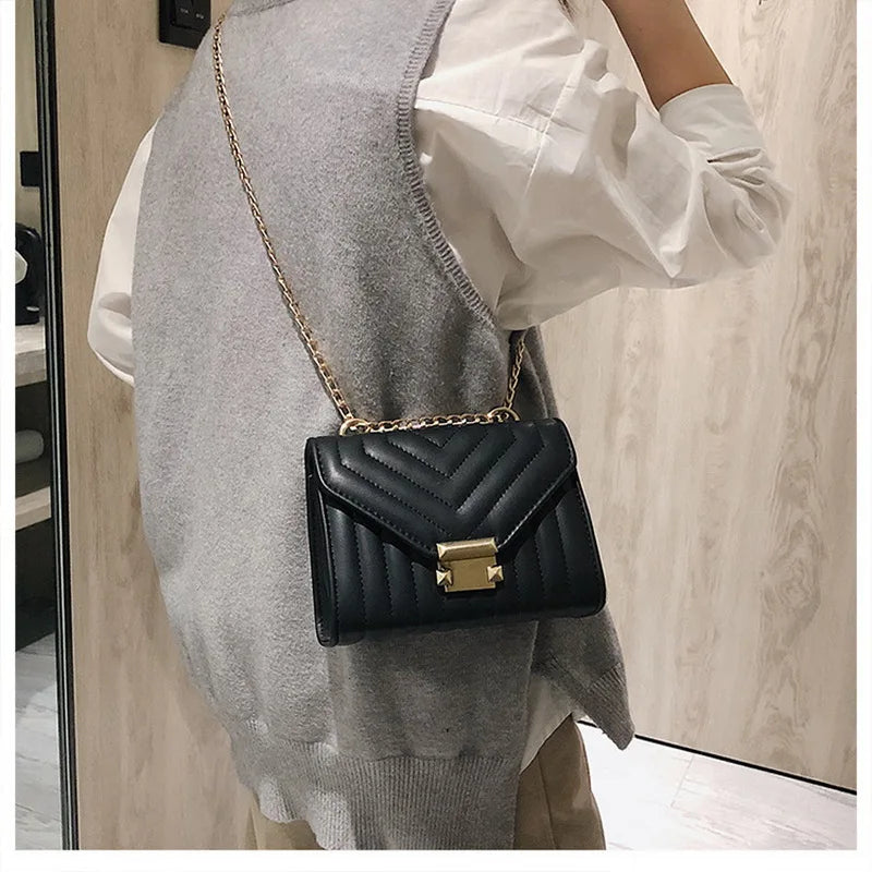 Stripe Chain Shoulder Crossbody Bag Lock Flap Messenger Bags WHDV2154