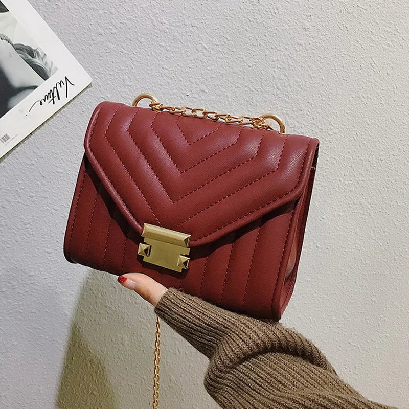 Stripe Chain Shoulder Crossbody Bag Lock Flap Messenger Bags WHDV2154