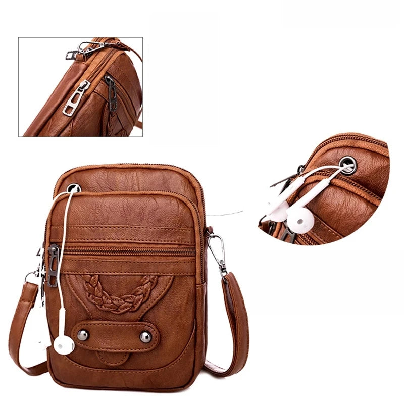 Retro Leather Shoulder Bag Small Crossbody Lady Square Messenger