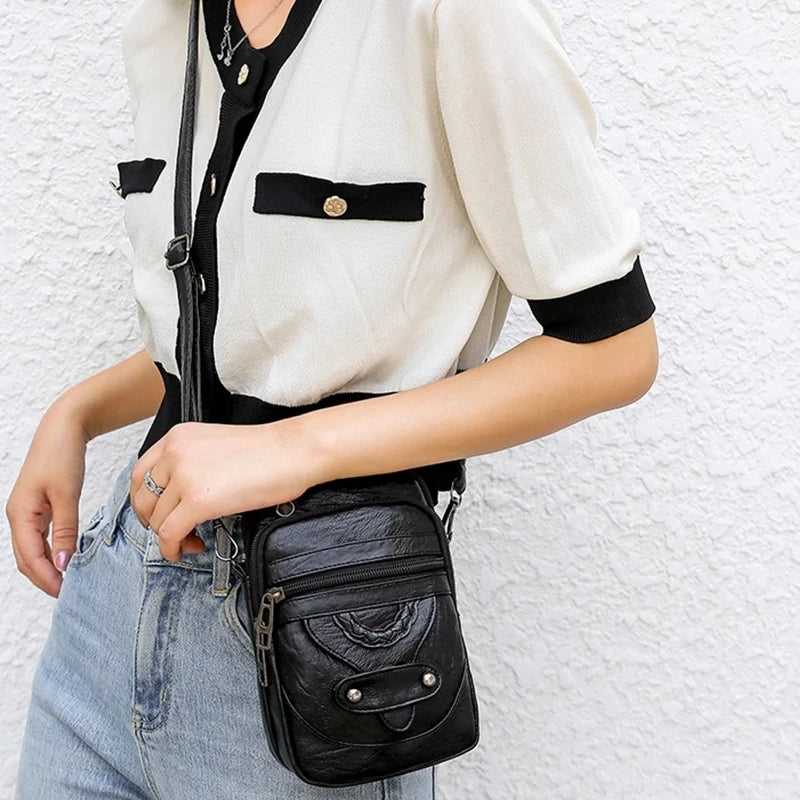 Retro Leather Shoulder Bag Small Crossbody Lady Square Messenger