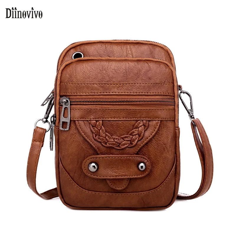 Retro Leather Shoulder Bag Small Crossbody Lady Square Messenger