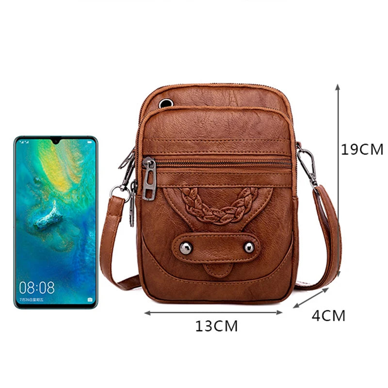 Retro Leather Shoulder Bag Small Crossbody Lady Square Messenger