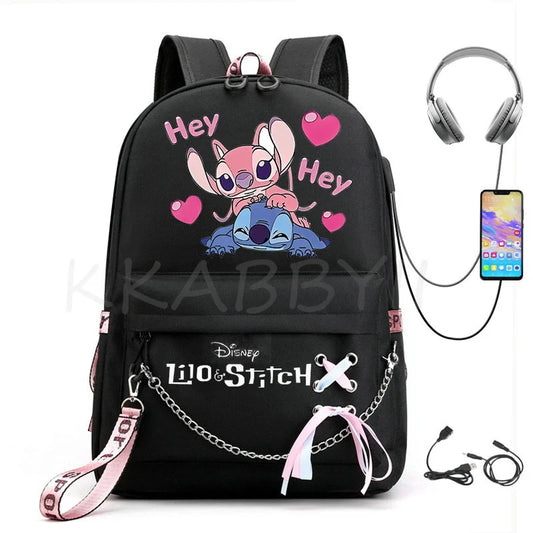 Stitch Backpack school bags for teenagers Girls Boys USB travel Bag