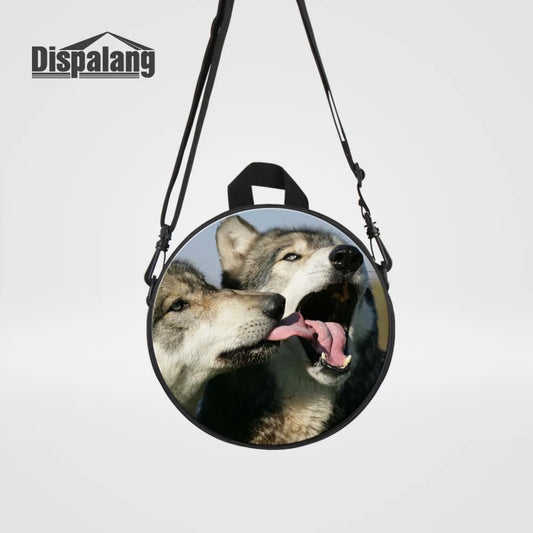Wolf Print Backpack Mini Round Bag Kids Shoulder Mochila Kindergarten Bookbag