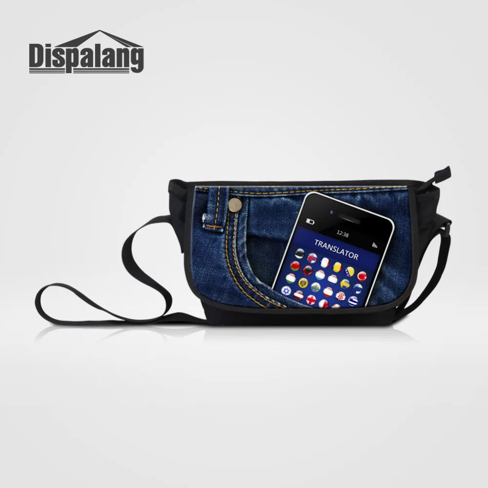 Canvas Messenger Bags Denim Pocket Printed Crossbody Bag Large Capacity Travel
