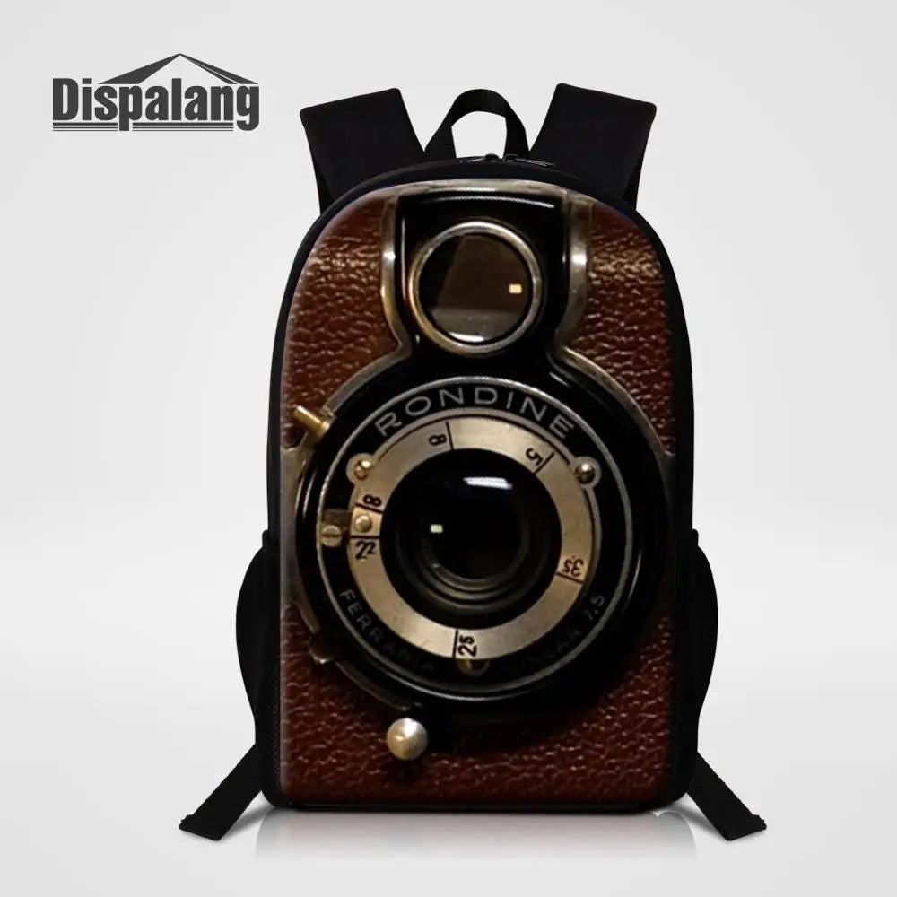 Camera Print School Backpack for Boys Girls Big Capacity Book Bags