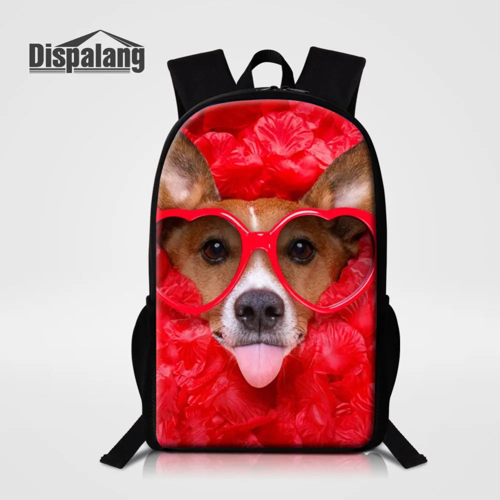 Pet Dog Print School Backpack for Teen Girls