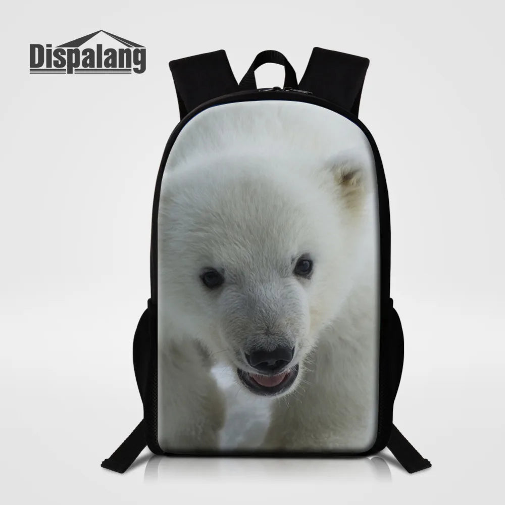 Polar Bear Print Backpack Vintage Style School Bag