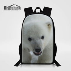 Polar Bear Print Backpack Vintage Style School Bag