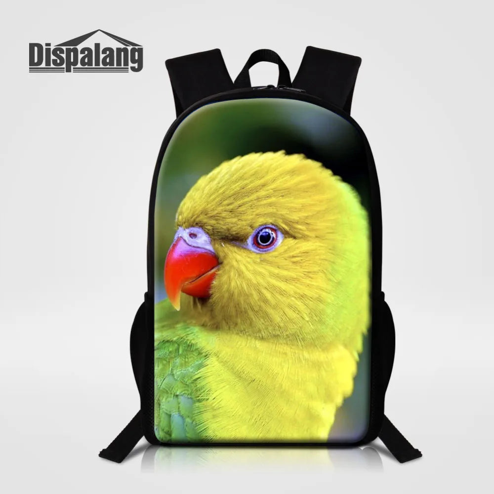 Parrot Print Backpack for Teens 16 Inch Lightweight School Bag