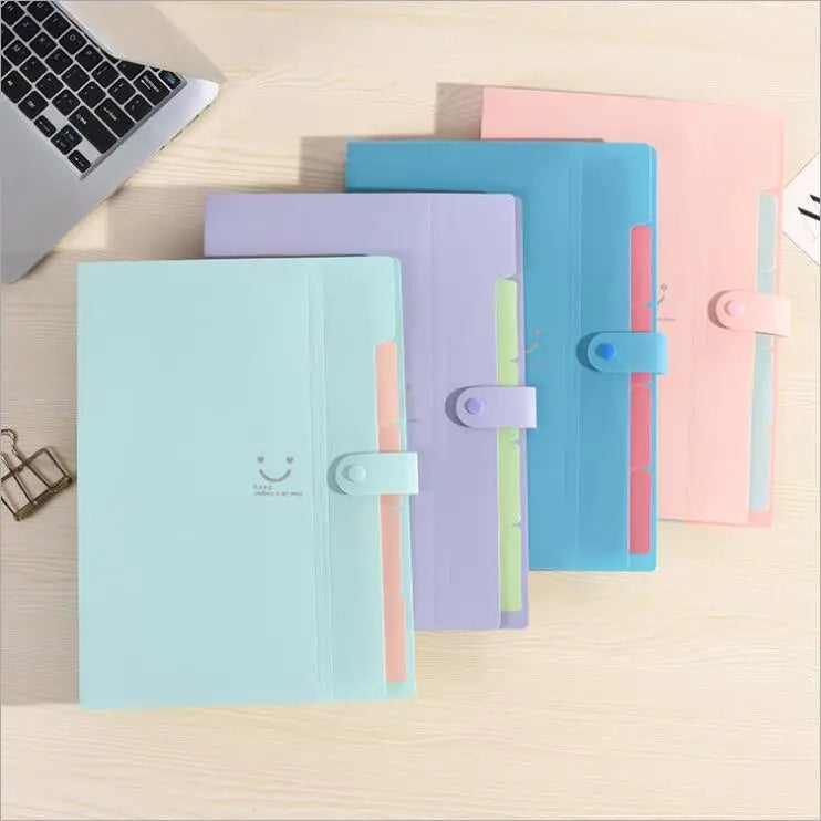 Expanding File Folder Organizer with 5 Pockets A4 Snap Closure Plastic Bags