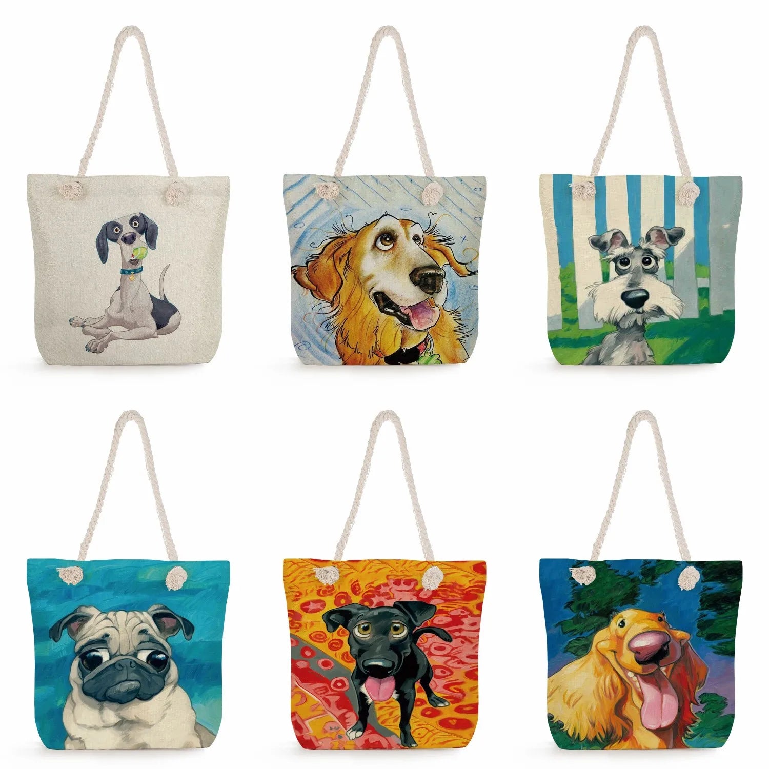 Dog Animal Graphic Shoulder Bags Eco Reusable Women Handbags Schnauzer Print