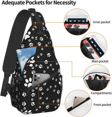 Dog Paw Prints Bones Sling Backpack, Crossbody Shoulder Bag for Sport Hiking