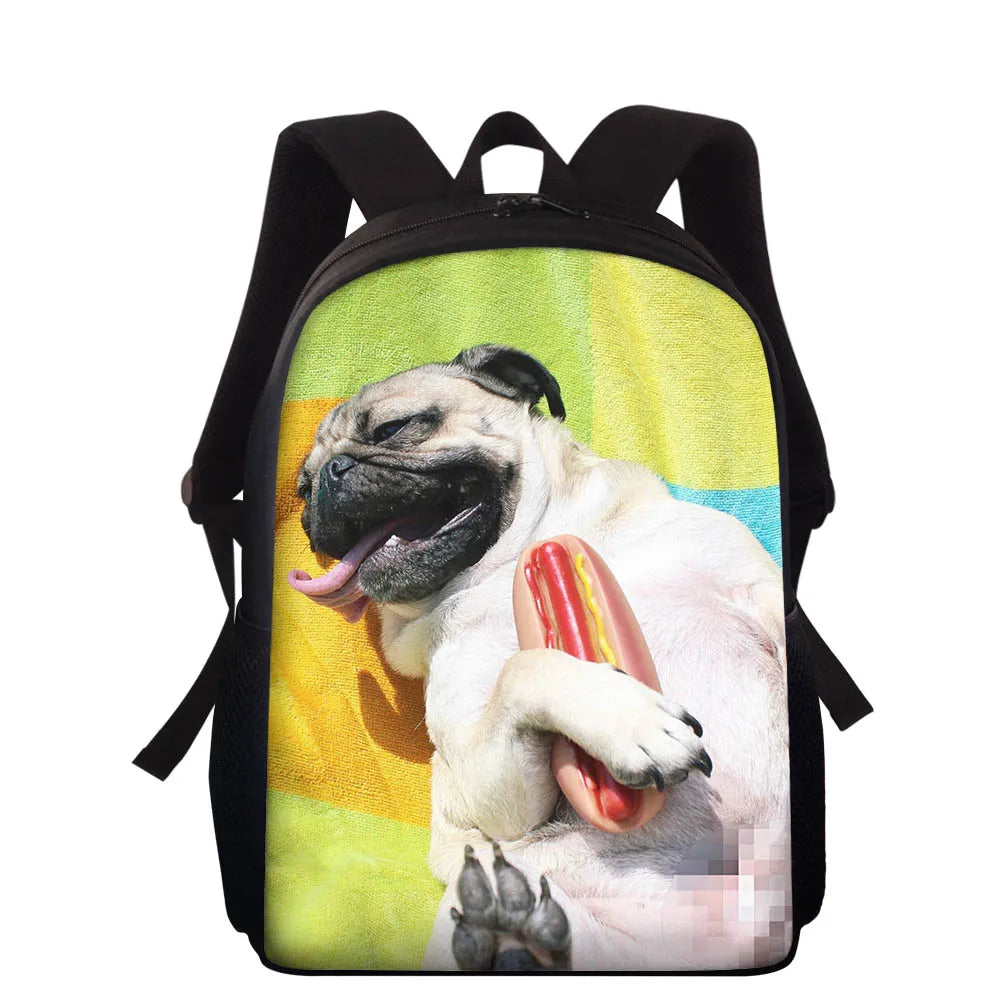 Donuts Pug Print Backpack School Bags for Teenage Girls Boys