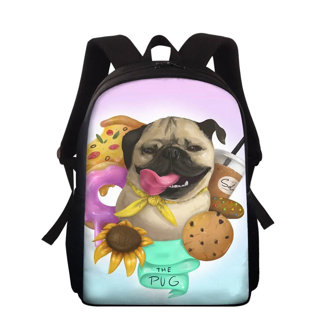 Donuts Pug Print Backpack School Bags for Teenage Girls Boys