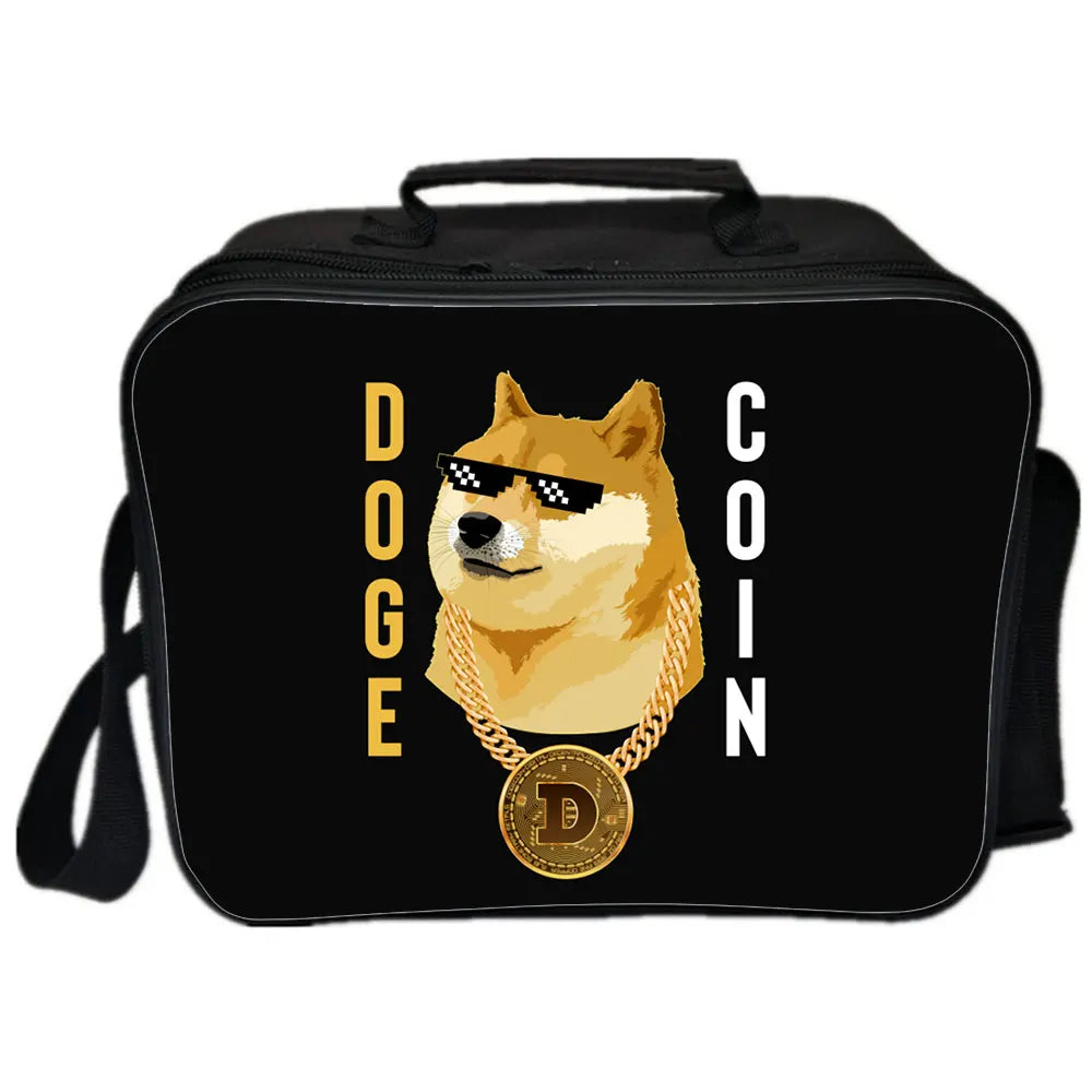 Dogecoin Anime Picnic Bag Insulated Canvas Lunch Bags for Women