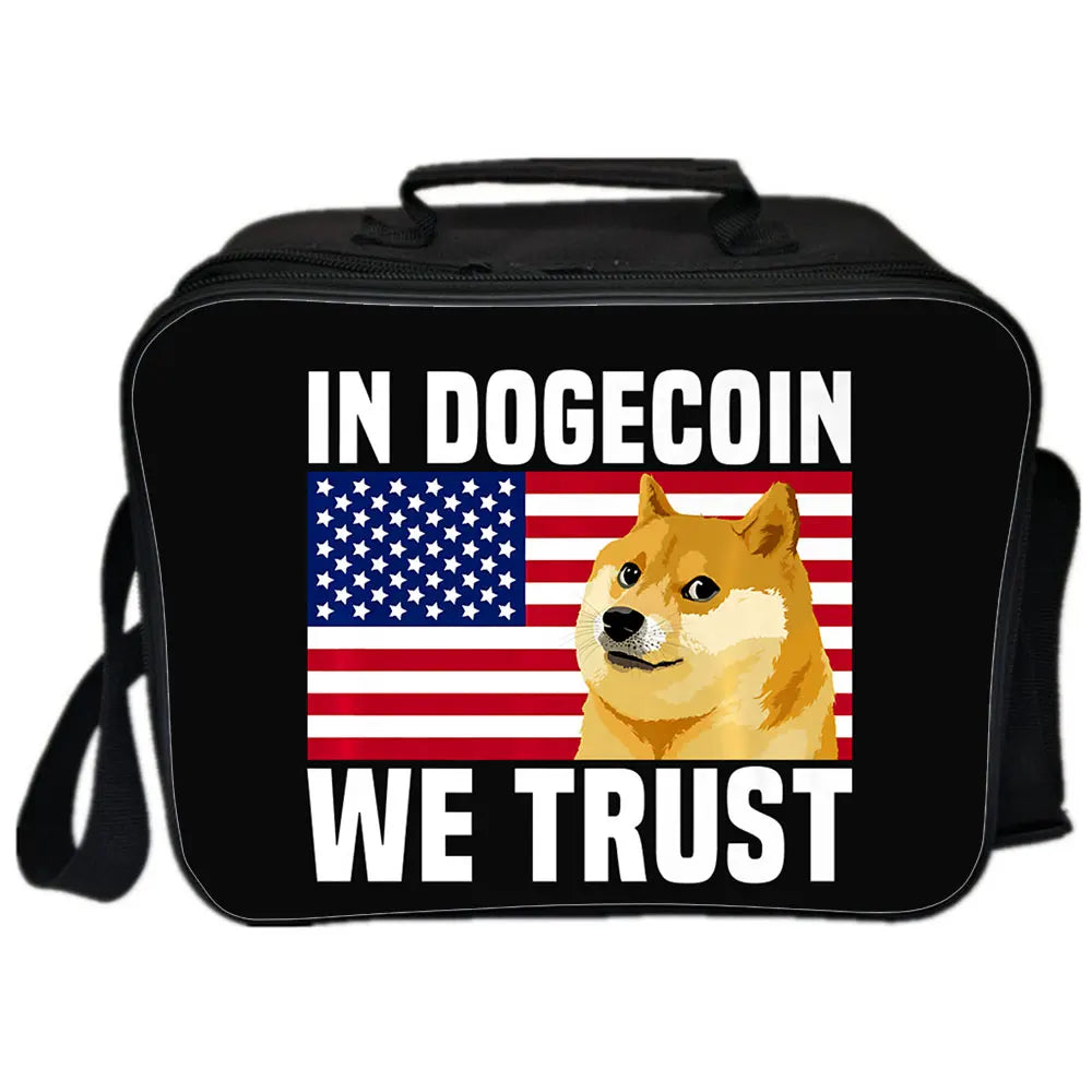 Dogecoin Anime Picnic Bag Insulated Canvas Lunch Bags for Women