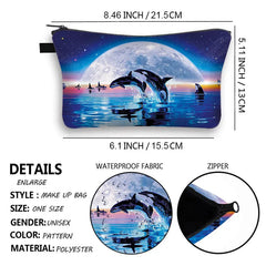 Dolphin Print Cosmetic Bag Mini Handbag Shark/Dolphin Travel Storage Bag