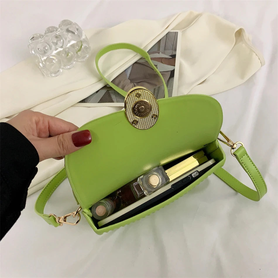 Double Face Small Shoulder Bags for Women Pressure Shell Leather Crossbody Bag