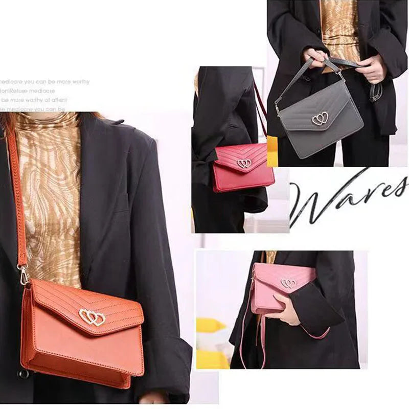 Double Heart Decor Small Square Bag for Women Mini Shoulder Bag