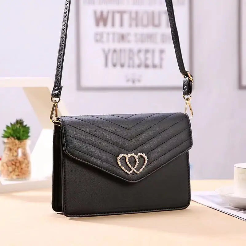 Double Heart Decor Small Square Bag for Women Mini Shoulder Bag