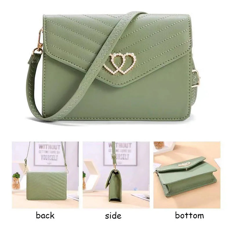 Double Heart Decor Small Square Bag for Women Mini Shoulder Bag