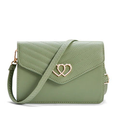 Double Heart Decor Small Square Bag for Women Mini Shoulder Bag