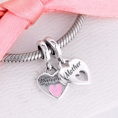 Double Heart Split Dangle Charms 925 Sterling Silver Beads for Women