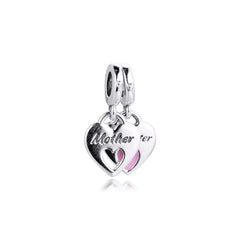 Double Heart Split Dangle Charms 925 Sterling Silver Beads for Women