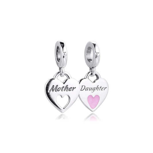 Double Heart Split Dangle Charms 925 Sterling Silver Beads for Women