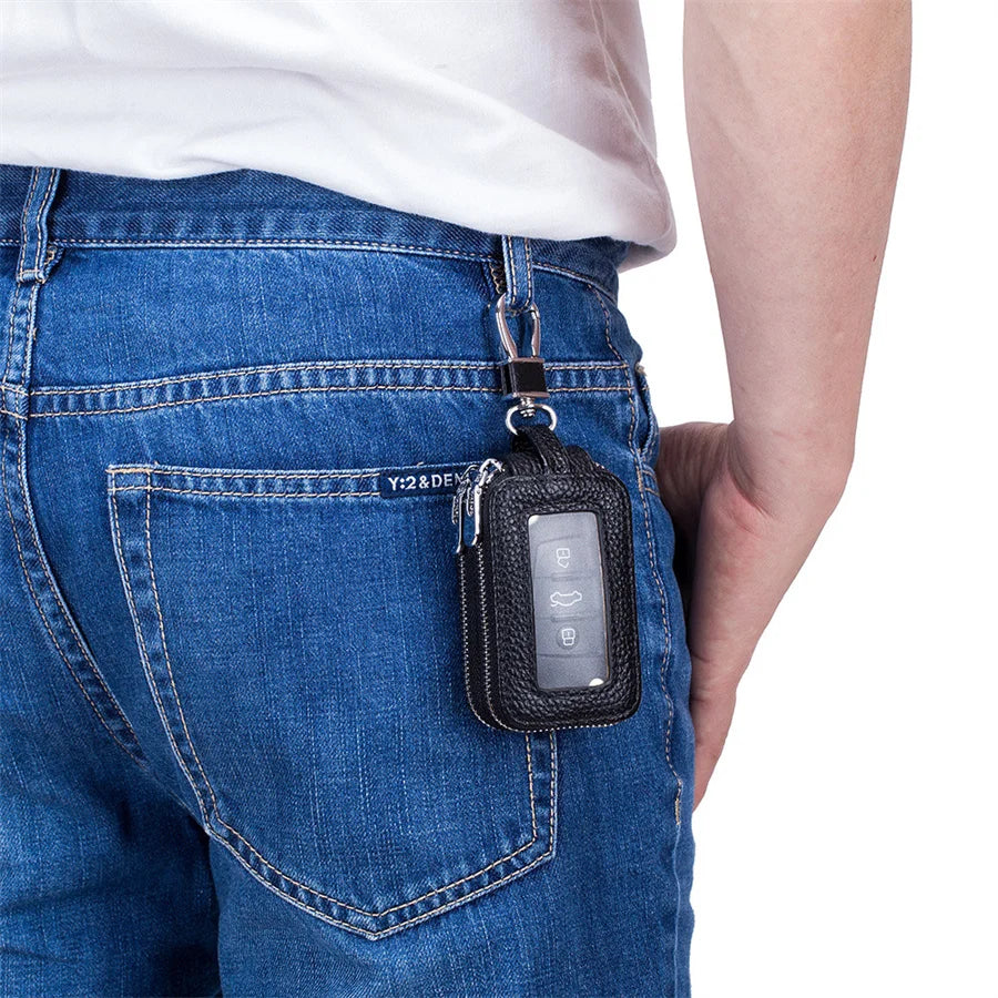 Double Layer Car Key Storage Purse Leather Cow Leather Key Wallet