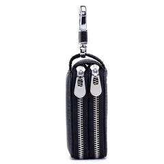 Double Layers Car Key Holder Soft Leather Multi-function Double Zipper