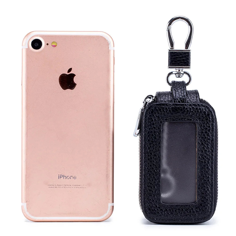 Double Layers Car Key Holder Soft Leather Multi-function Double Zipper