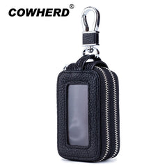 Double Layers Car Key Holder Soft Leather Multi-function Double Zipper