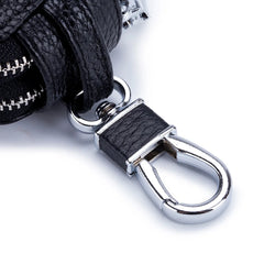 Double Layers Car Key Holder Soft Leather Multi-function Double Zipper
