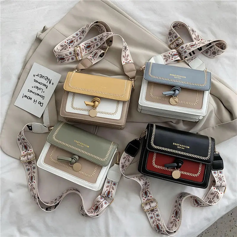 Bohemian Strap Crossbody Bag for Women Wide Shoulder Messenger Handbag Purse