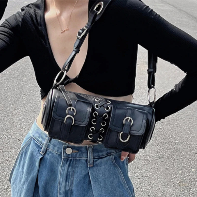 Double Pocket Women Shoulder Bag PU Leather Clutch Purse Handbags