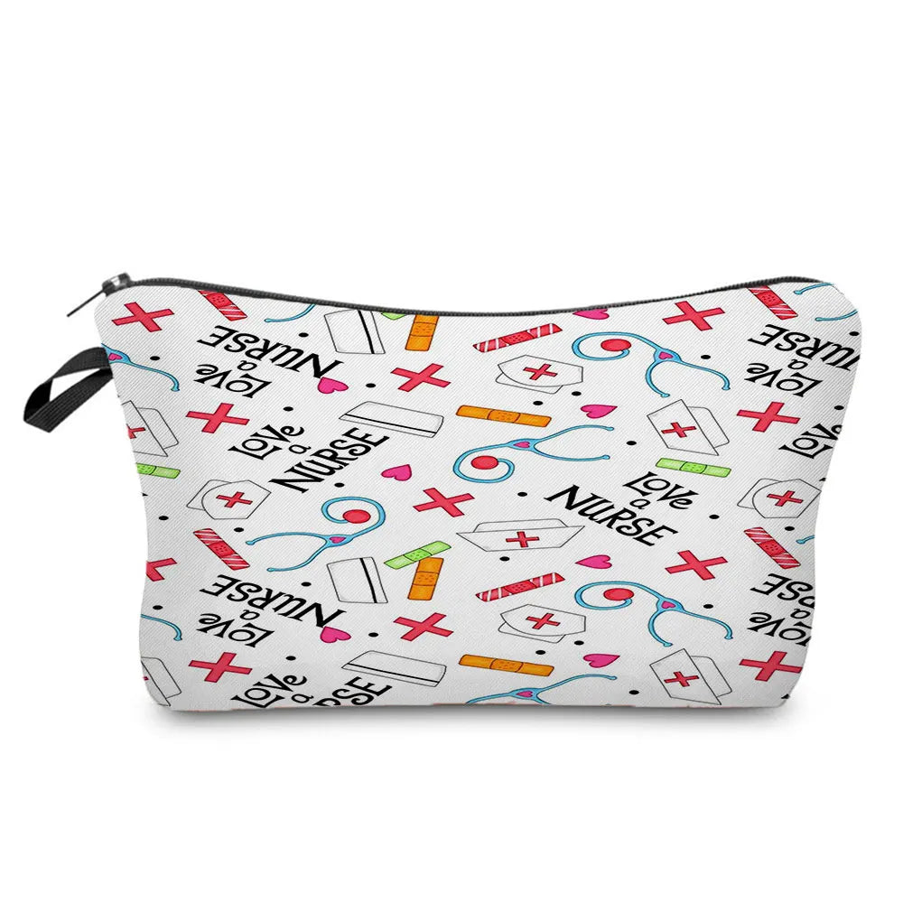 Nurse Syringe Cosmetic Organizer Bag Double Sided Print Makeup Pouch