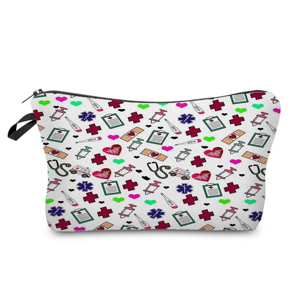 Nurse Syringe Cosmetic Organizer Bag Double Sided Print Makeup Pouch