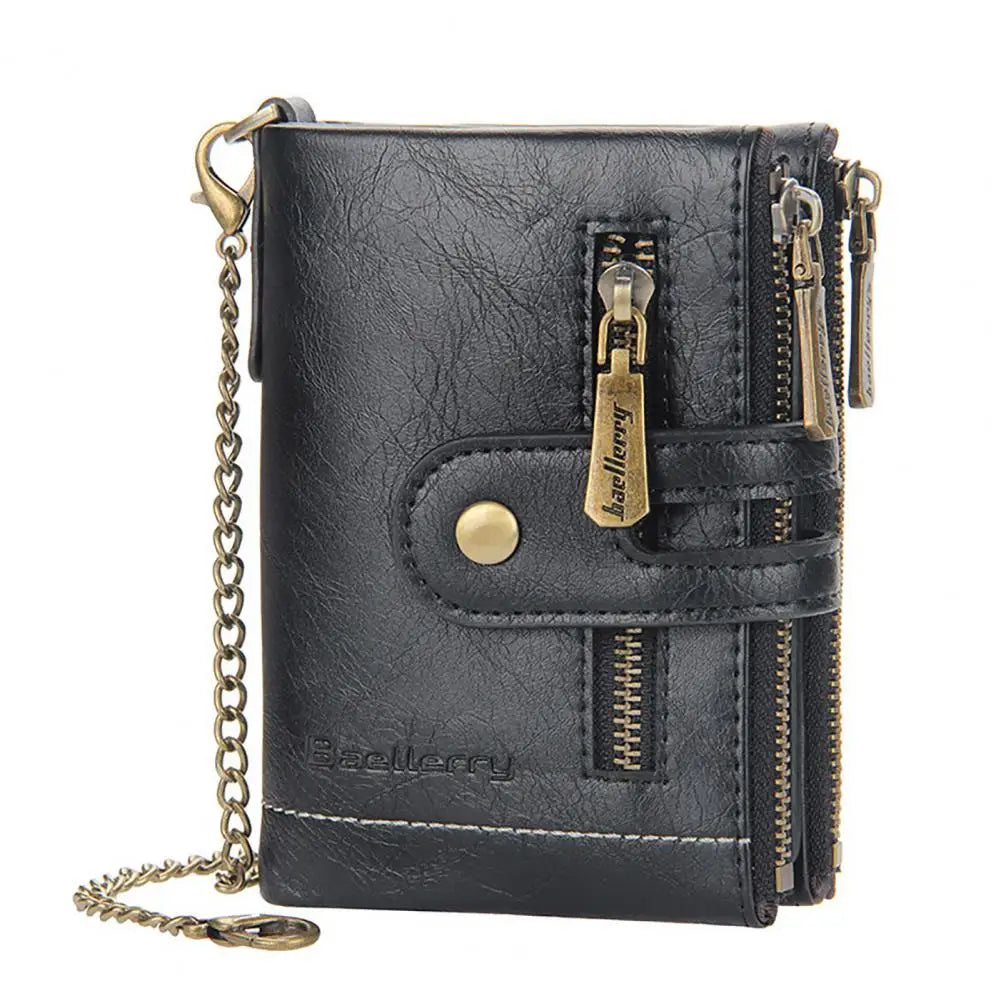 Double Zipper Faux Leather Male Wallet Safe Buckle Retro Wallet