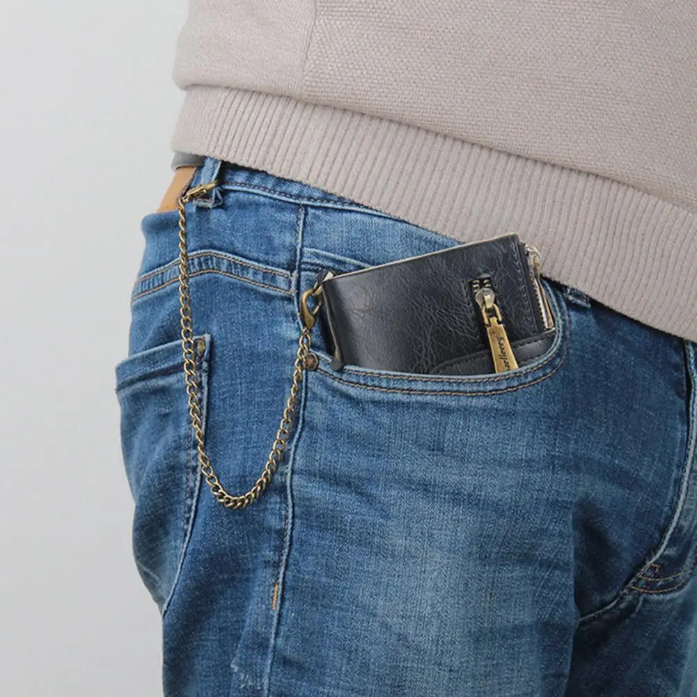 Double Zipper Faux Leather Male Wallet Safe Buckle Retro Wallet